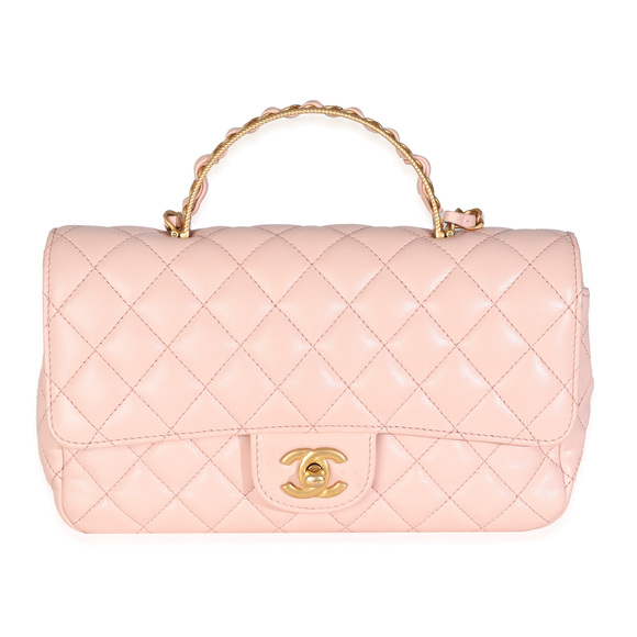 Chanel Light Pink Quilted Lambskin Small Metal Top Handle Flap Bag - Picture 1 of 8